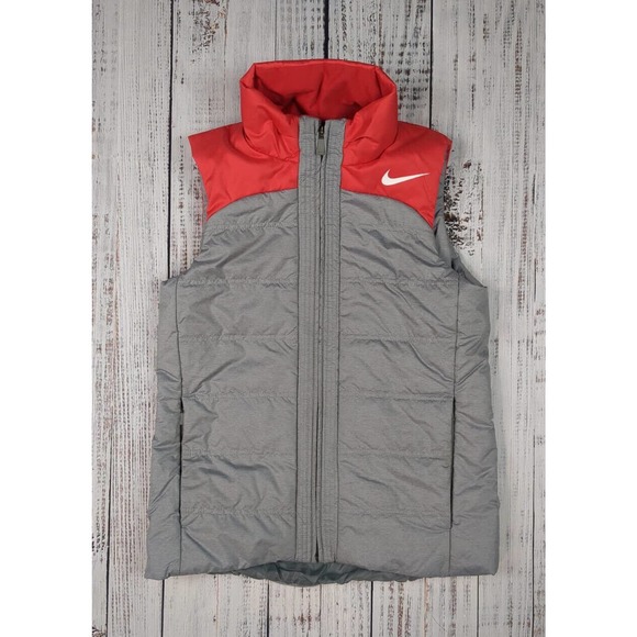 Nike Essential Filled Puffer Vest Womens Size Small Red Grey AQ3568-068 - Picture 2 of 4